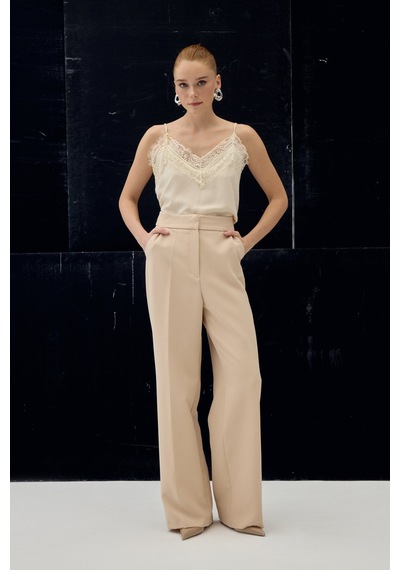 Sateen Cepli Klasik Pantolon - Bej-136694 Bej