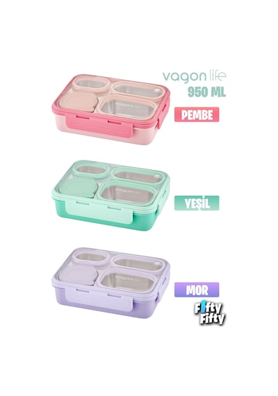 Vagonlife Lunch Box 950 ML Paslanmaz Çelik Tek Kat Dört Bölmeli Çorba Kaseli Metal Kaşıklı-fflbox7099