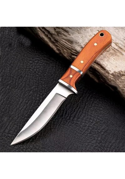 Valkyrie 3cr14mov Paslanmaz Çelik Av Bıçağı Ahşap Saplı, Kılıflı Kamp Ve Outdoor Bıçağı Kırmızı Kırmızı
