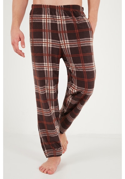 Buratti Ekoseli Bisiklet Yaka Yumuşak Dokulu Polar Pijama Takımı Erkek Pijama Takımı 6097000 Bej
