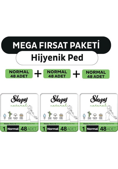 Sleepy Natural Ultra Hassas Hijyenik Ped Mega Fırsat Paketi Normal 3 x 48'li