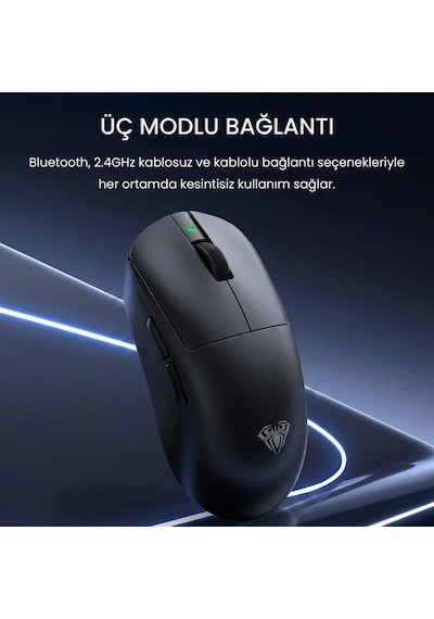 Aula V9 Pro 26000 Dpı Paw3395 Sensör 8000hz Tri-mode Kablosuz Oyuncu Mouse Rgb Omron Switch Lightweight E-spor Gaming Mouse Siyah