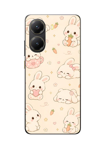 Poco X7 Pro Uyumlu Sevimli Kawaii Tavşan Ve Havuç Desenli Krem Baskılı Silikon Kılıf