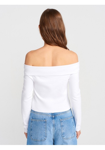 Dilvin 31400 Omuzları Açık Düğmeli Top-beyaz Beyaz