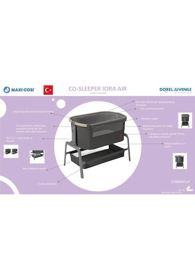 Maxi-Cosi Iora Air Sallanabilen Ahşap Görünümlü Anne Yanı Beşik Beige Eco
