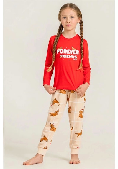 Rolypoly Kız Çocuk Baskılı Pijama Takımı Kırmızı Rp3907-3