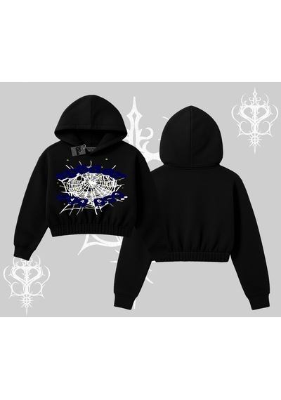 Startmore Beyaz Crop Kapşonlu Sweatshirt Sp55der Siyah