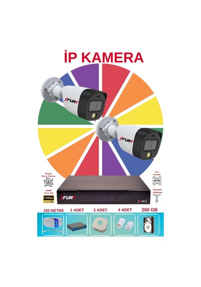 Fury 2 Li Ip Güvenlik Kamera Seti Sesli 4mp Gece Renkli Su Geçirmez 5515s 250gb