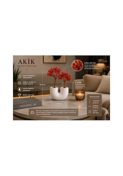 Doğal Akik Taşlı Dekoratif Ağaç 2li Ev & Ofis İçin Şık Masaüstü Dekoru Premium Tasarım - Bgaakıko2