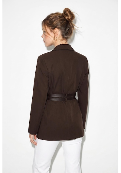 Shade Kadın Astarlı Çift Kemer Detaylı Klasik Blazer Ceket 8151 60286140 - Acı Kahve Kahverengi