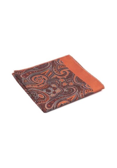 Brianze Kiremit Beyaz Şal Motif Desen Kravat Mendil Set Kiremit - Beyaz