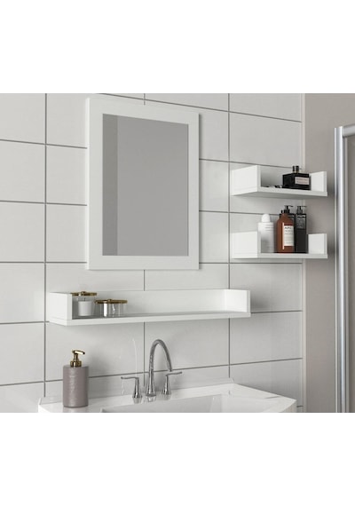 Dekorister Simon Banyo Üst Dolabı Aynalı Etajer Beyaz