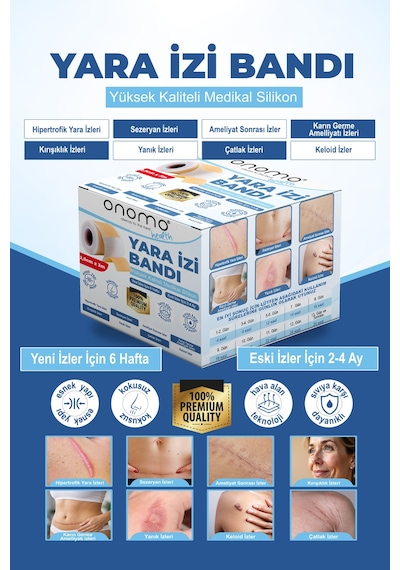 Onomo Health Silikon Yara İzi Bandı Ameliyat İzi Giderici Sezeryan Scar Keloid Yanık 2,5cm X 3m