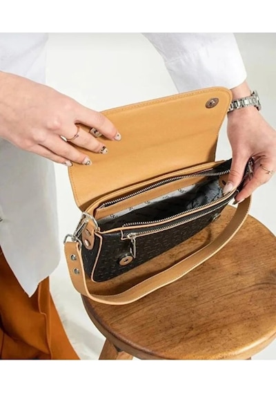 Just Polo Kadın Günlük Su Geçirmez Şık El & Omuz Çantası Shoulder Bag Siyah - Taba
