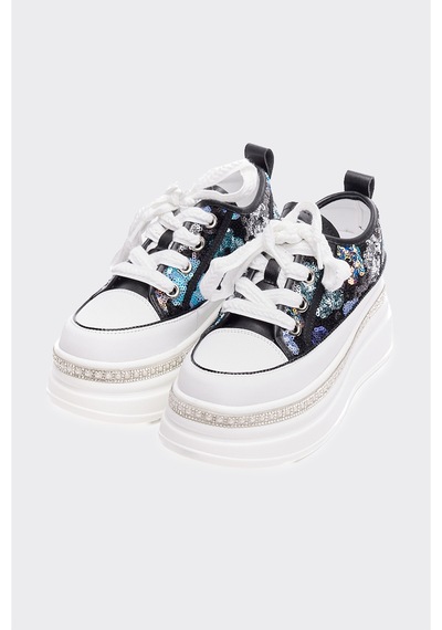 Derinet Yüksek Taban Kadın Sneaker Siyah Siyah