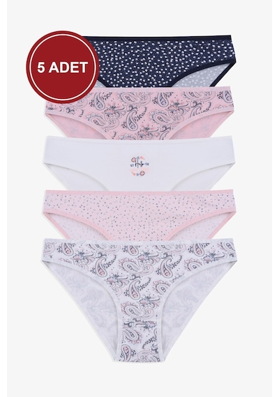 Kadın 5'li Pamuklu Likralı Külot 11090 Ekru - Pembe