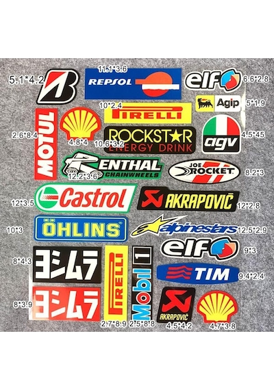 Araba, Motosiklet, Bisiklet, Kask Sponsor Sticker Seti, Çıkartma Etiketi B1 Model Siyah