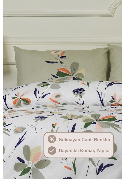 Elart Mary Nevresim Takımı Çift Kişilik %100 Pamuk Ranforce Lastikli Çarşaf 200x220 Cm Yeşil Yeşil