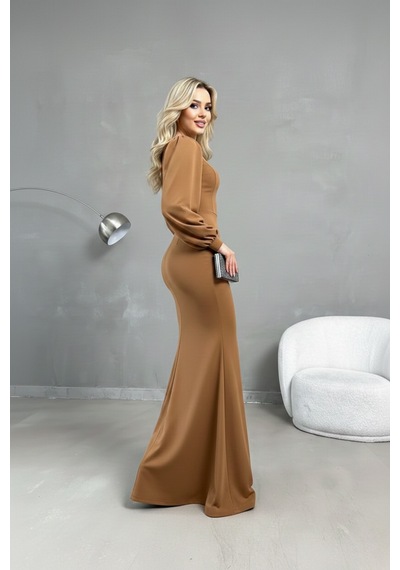 Defymoda Kadın Seçkin Tarz Balık Elbise Kahverengi