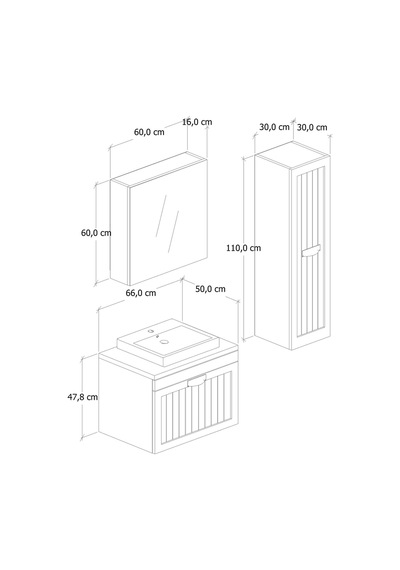 %100 Mdf 65 Cm Aren Banyo Dolabı + 30 Cm Aren Boy Dolabı Beyaz