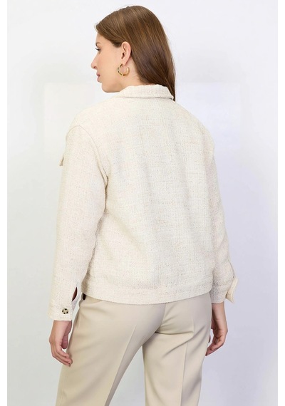 Benerly Kadın Gömlek Yaka Düşük Kol Tüvit Ceket Fonksiyonel Dayanıklı Kal ekru