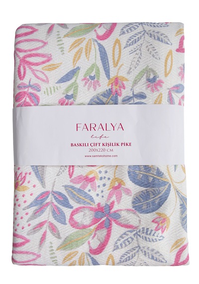 Faralya Life Baskılı Çift Kişilik Pike Takımı 200x220 Cm Pike 240x260 Çarşaf 2 Adet 50x70 Yastık Kılıfı %100 Pamuk Yumuşak Dokulu Yatak Örtüsü Seti Pembe