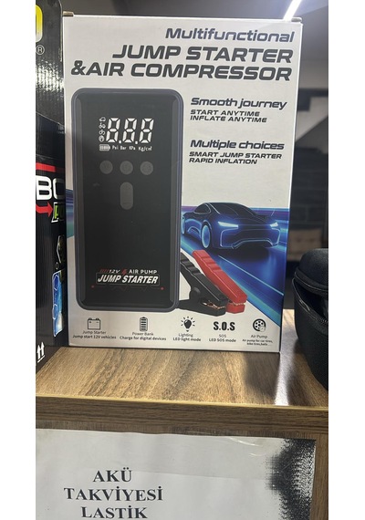 Multi Function Jump Starter Şarjlı Lastik Şişirme Pompası Akü Takviye Acil Durum Led Işık Powerbank
