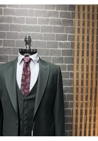 Dupont Classics Erkek Slim Fit 6 Drop Sivri Yaka Yelekli Filafil Çift Yırtmaç Takım Elbise Koyu Yeşil Dupont Classics Erkek Slim Fit 6 Drop Sivri Yaka Yelekli Filafil Çift Yırtmaç Takım Elbise Koyu Yeşil