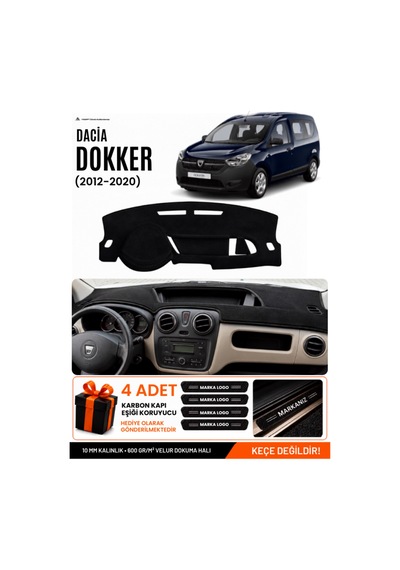 Dacia Dokker 2012-2020 Uyumlu Torpido Koruma, Torpido Örtüsü, Torpido Kılıfı - Siyah