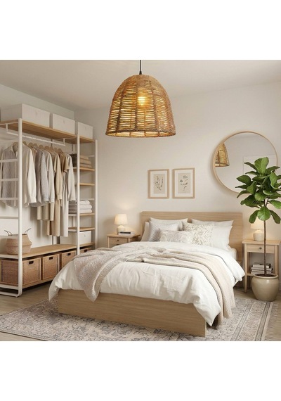 Goa Organik El Örmesi Avize - Bambu İpli Modern Sarkıt 30 Cm E27 Duy Ahşap