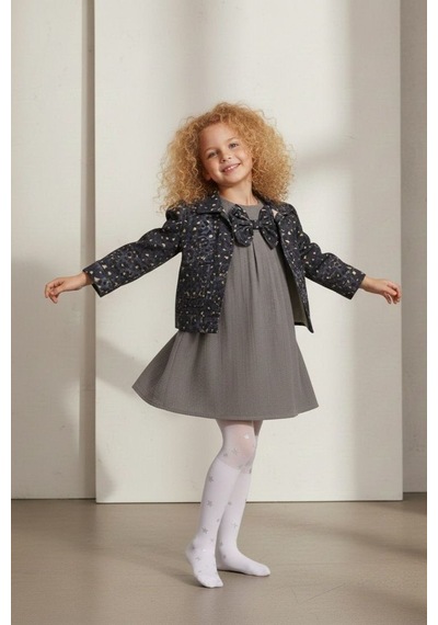 Mnk Baby & Kids Ceketli Elbiseli Kız Çocuk Takımı M00794 Gri