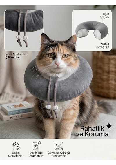 Patiderm Elizabeth Yakalık Yumuşak Ayarlanabilir Kedi Köpek Koruyucu Boyunluk, Gri, L Beden Çok Renkli