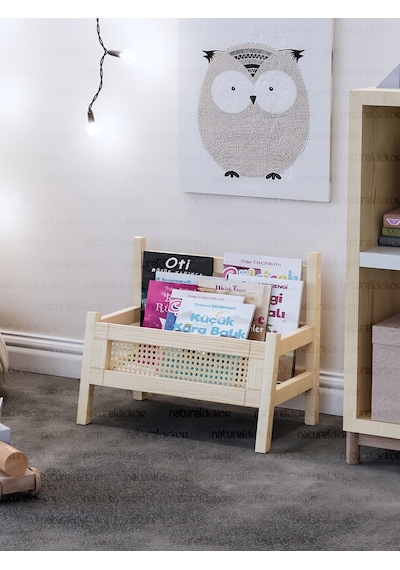 Baby Shark Hazeranlı Masif Ahşap Montessori Bank Kitaplık Ve Hazeran Dergilik Ahşap
