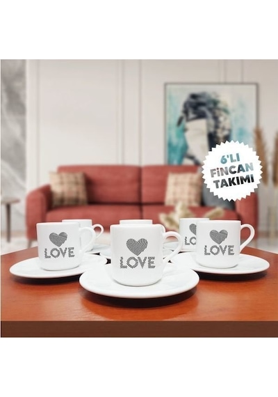 Love Temalı 6'lı Kahve Fincan Seti-011