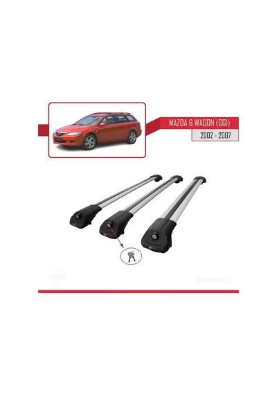 Mazda 6 Gg1 2002-2007 Arası İle Uyumlu Ace-1 Ara Atkı Tavan Barı Gri 3 Adet Bar