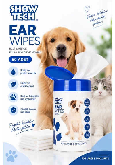 Showtech Ear Wipes Kedi Köpek Kulak Temizleme Mendili 60 Adet