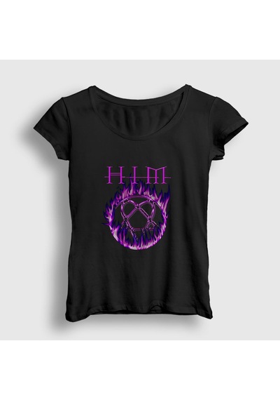 Presmono Kadın Flames Logo Him T-shirt Siyah