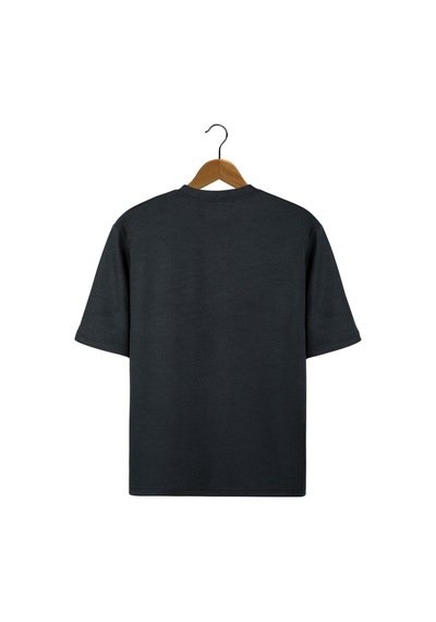 Antrasit Oversize Bisiklet Yaka T-shirt Koyu Gri