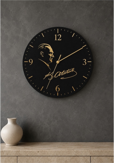 AA Shop Atatürk Temalı Baskılı Dekoratif Baskılı Ahşap Duvar Saati Sessiz Akar Mekanizmalı 815 Çoklu Renkli