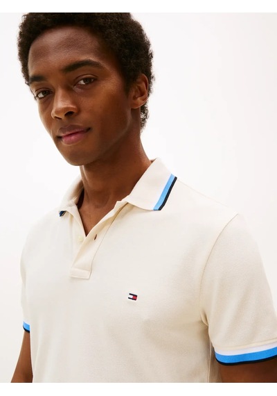 Tommy Hilfiger Cuff Interest Slım Krem Erkek Polo Yaka T-shirt
