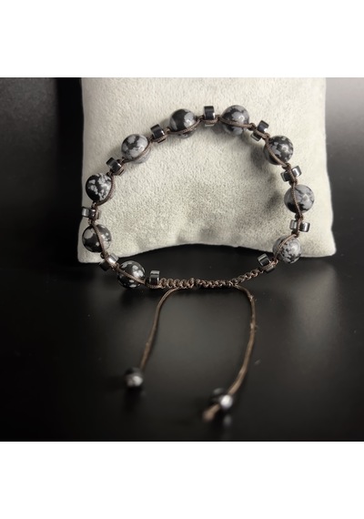 Yıldız Doğal Taş Karlı Obsidyen Hematit Unisex Doğal Taş Bileklik Siyah