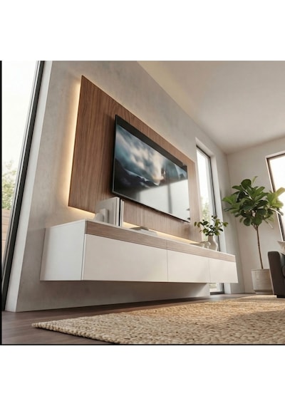 Purelıne Ledli Duvar Tv Ünitesi 140 Cm Ceviz Beyaz Beyaz-ceviz 160 Cm
