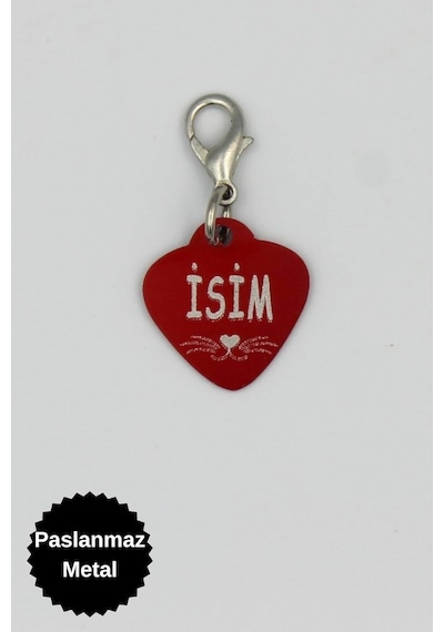 Caramelos Isimli Kedi Tasması Künyesi- Paslanmaz Metal- Kişiye Özel Isimlik Kırmızı-tek Ebat Diğer