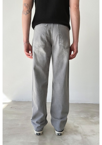Flaw Çizgili Regular Jean-29105 Gri