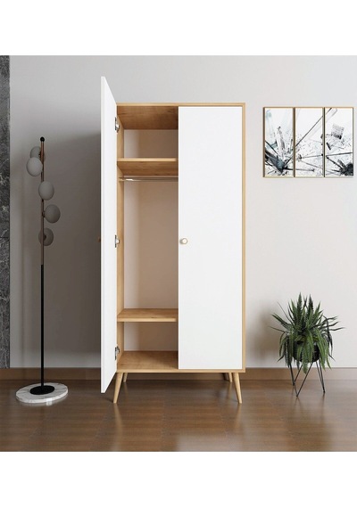 Floradesign Milano Gardırop /elbise Dolabı Iki Kapaklı Dolap Beyaz/meşe