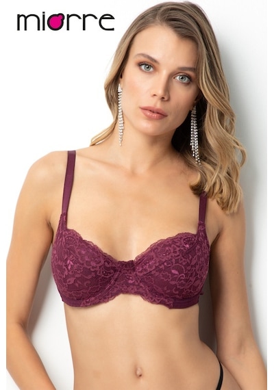 Miorre Balenli Dolgusuz Kapsız Dantel Minimizer Toparlayıcı Sütyen-9095364522535 Bordo