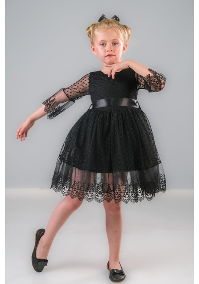 Mnk Baby & Kids Dream Luxury Dantel Kız Çocuk Elbise Mnk0327 Siyah