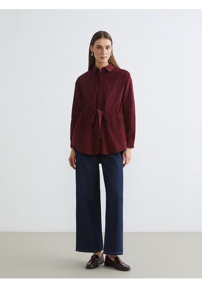 Lcwaıkıkı Classic Bordo Beli Kuşaklı Kadın Kadife Gömlek Tunik