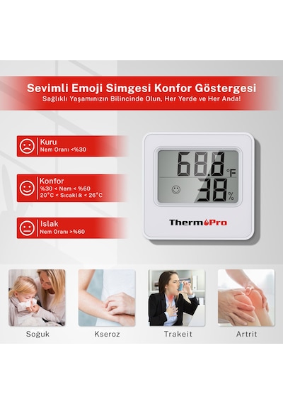 Thermopro Tp157w İç Mekan Sera, Dolap, Bebek Odası Hassas Sıcaklık Ve Nem Ölçer Mini Termometre