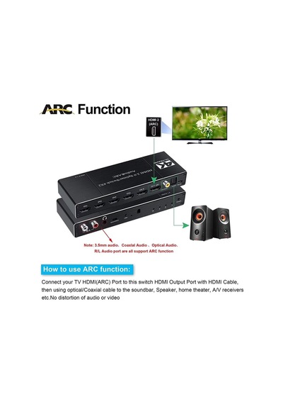 Gplus 4k422a 4 Giriş 1 Çıkış Hdmı Arc Combo Switch Splitter
